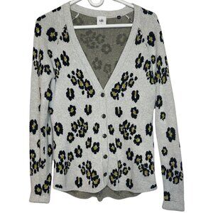 CAbi Kiki Gray Cardigan with Black and Yellow Leopard Floral Pattern 5277